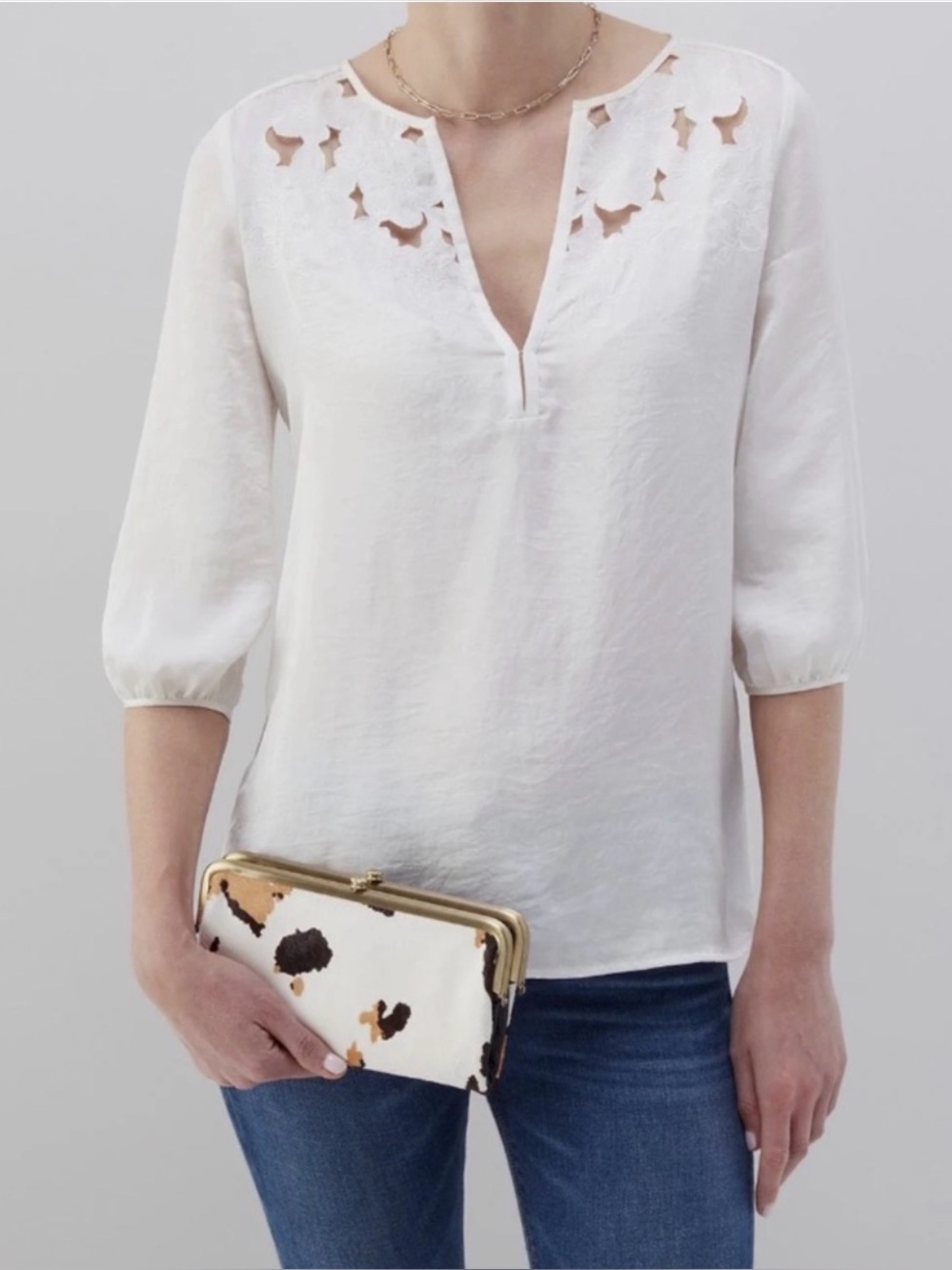 HOBO Lauren Clutch Wallet Cow Print New